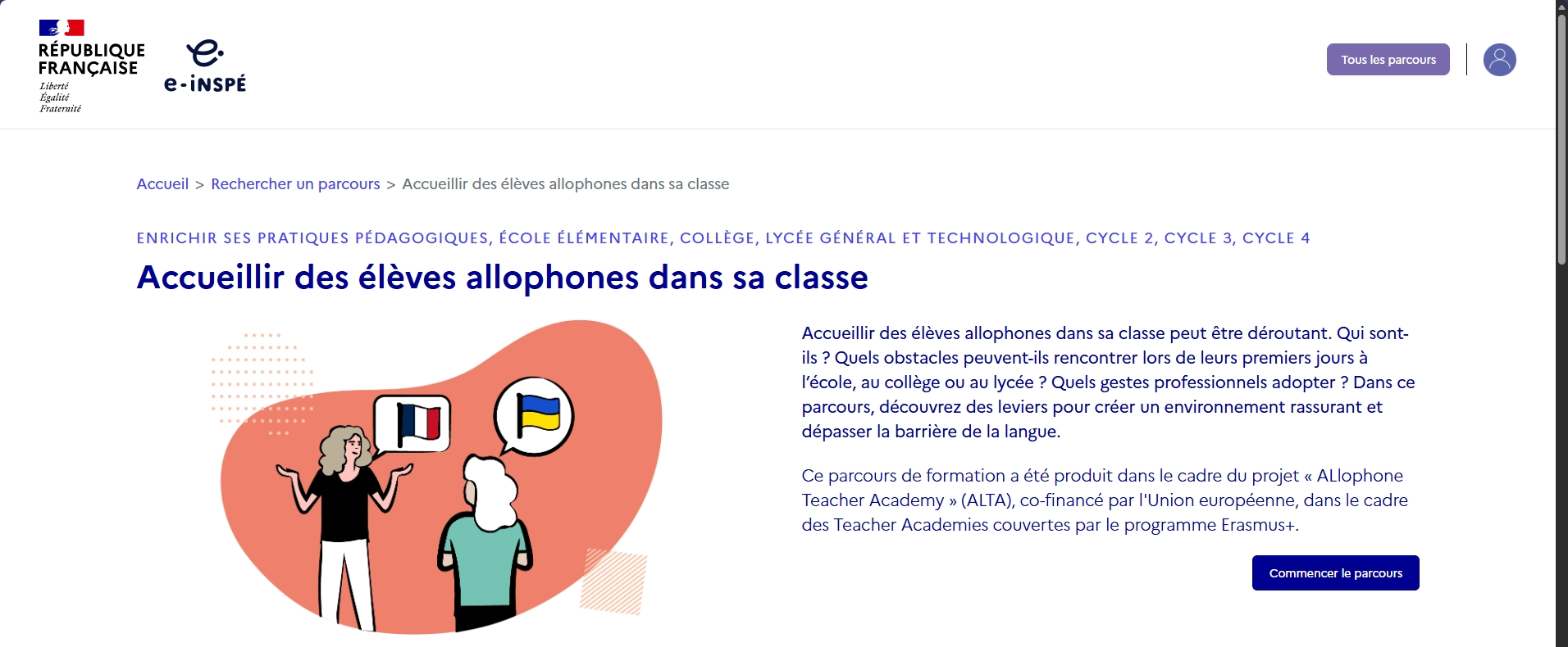 Aperçu du parcours e-INSPÉ - Accueillir des élèves allophones dans sa classe